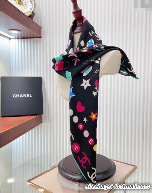 Famous Brand Chanel Graffiti Logo Silk Square Scarf 90x90cm CH051308 Black 2025