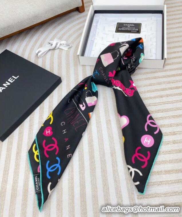 Famous Brand Chanel Graffiti Logo Silk Square Scarf 90x90cm CH051308 Black 2025