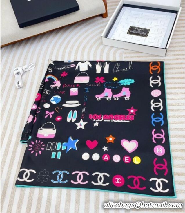 Famous Brand Chanel Graffiti Logo Silk Square Scarf 90x90cm CH051308 Black 2025