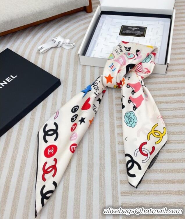 Original Cheap Chanel Graffiti Logo Silk Square Scarf 90x90cm CH051308 White 2025