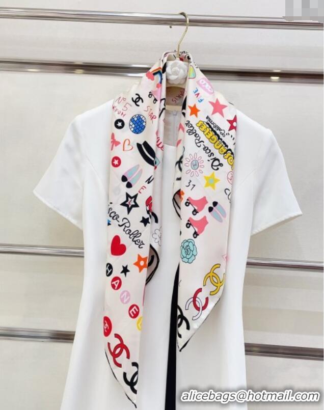 Original Cheap Chanel Graffiti Logo Silk Square Scarf 90x90cm CH051308 White 2025