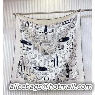 New Fashion Chanel Printed Silk Square Scarf 90x90cm CH051309 White 2025