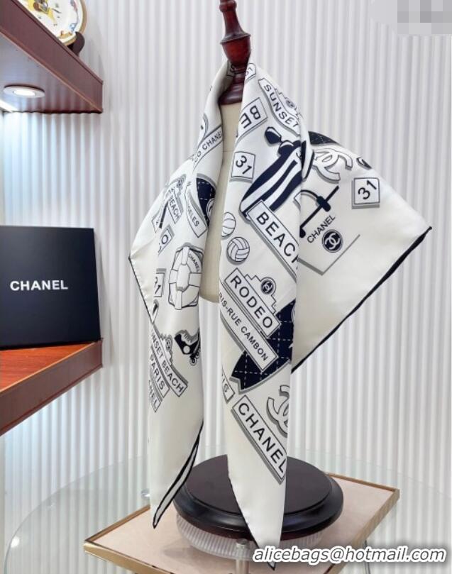 New Fashion Chanel Printed Silk Square Scarf 90x90cm CH051309 White 2025