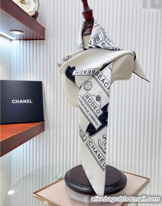 New Fashion Chanel Printed Silk Square Scarf 90x90cm CH051309 White 2025