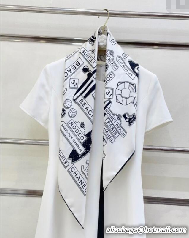 New Fashion Chanel Printed Silk Square Scarf 90x90cm CH051309 White 2025