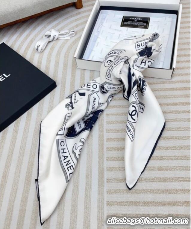 New Fashion Chanel Printed Silk Square Scarf 90x90cm CH051309 White 2025