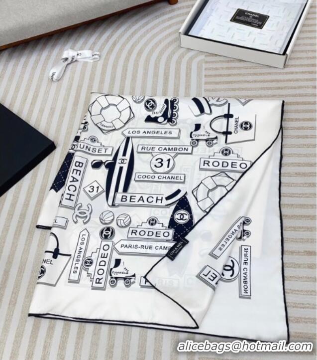 New Fashion Chanel Printed Silk Square Scarf 90x90cm CH051309 White 2025