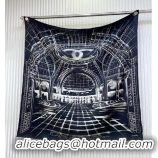 Best Price Chanel Palace Hall Silk Square Scarf 90x90cm CH051311 Navy Blue 2025