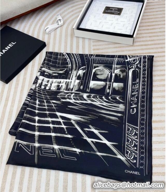 Best Price Chanel Palace Hall Silk Square Scarf 90x90cm CH051311 Navy Blue 2025