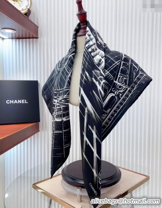 Best Price Chanel Palace Hall Silk Square Scarf 90x90cm CH051311 Navy Blue 2025
