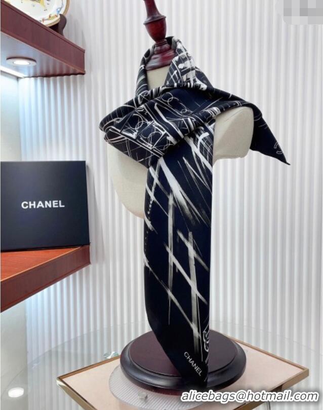 Best Price Chanel Palace Hall Silk Square Scarf 90x90cm CH051311 Navy Blue 2025