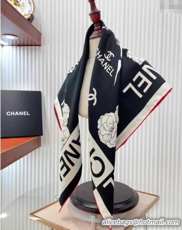 Famous Brand Chanel Coco Silk Square Scarf 90x90cm CH051312 Black 2025