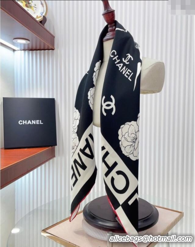 Famous Brand Chanel Coco Silk Square Scarf 90x90cm CH051312 Black 2025