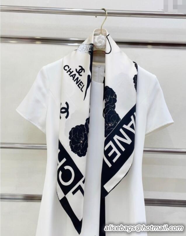 Top Quality Chanel Coco Silk Square Scarf 90x90cm CH051312 White 2025