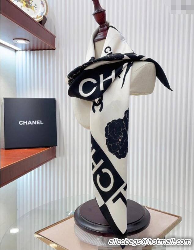Top Quality Chanel Coco Silk Square Scarf 90x90cm CH051312 White 2025