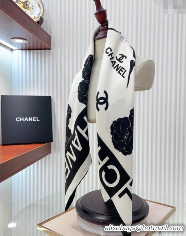Top Quality Chanel Coco Silk Square Scarf 90x90cm CH051312 White 2025