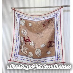 Top Grade Chanel Camellia Silk Square Scarf 90x90cm CH051314 Beige 2025