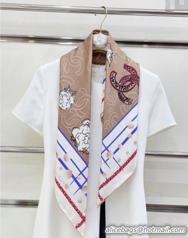 Top Grade Chanel Camellia Silk Square Scarf 90x90cm CH051314 Beige 2025