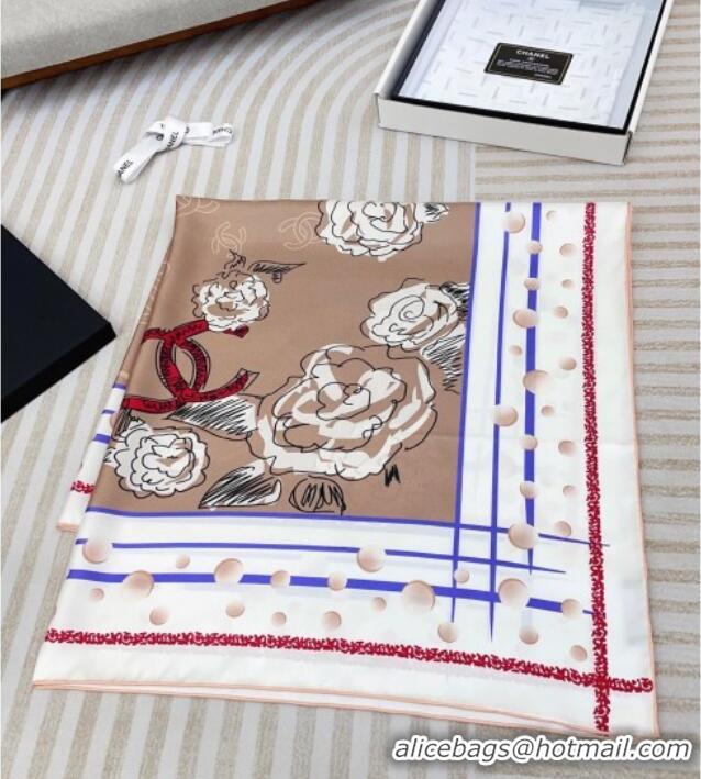 Top Grade Chanel Camellia Silk Square Scarf 90x90cm CH051314 Beige 2025