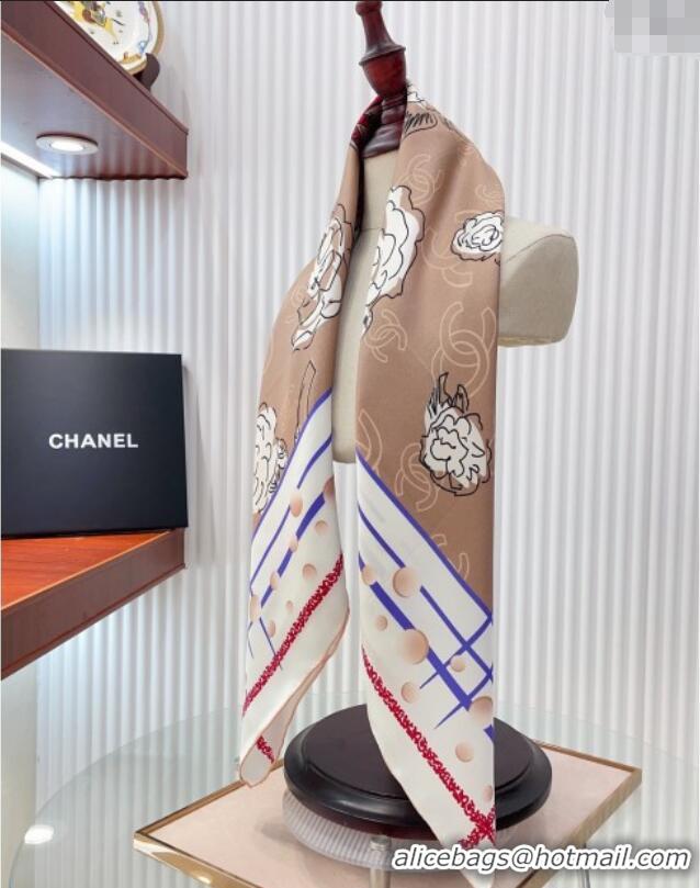 Top Grade Chanel Camellia Silk Square Scarf 90x90cm CH051314 Beige 2025