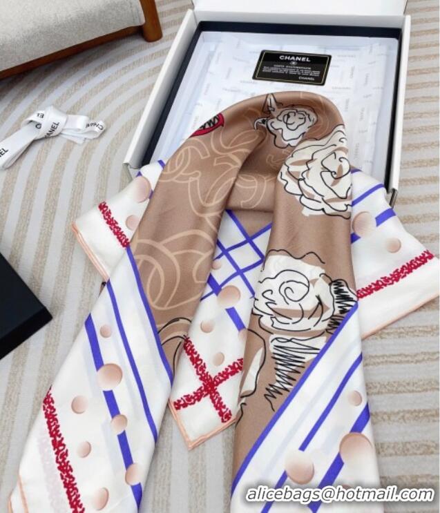 Top Grade Chanel Camellia Silk Square Scarf 90x90cm CH051314 Beige 2025
