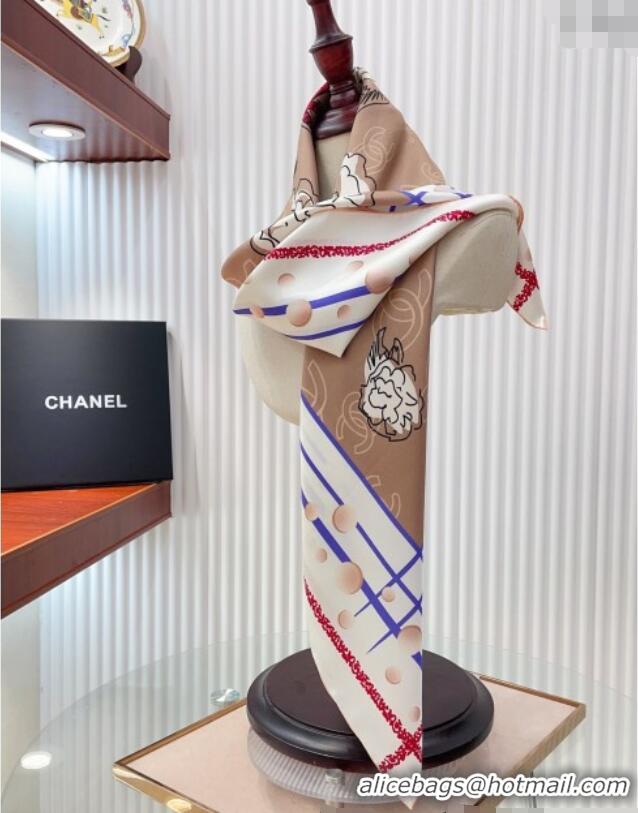 Top Grade Chanel Camellia Silk Square Scarf 90x90cm CH051314 Beige 2025