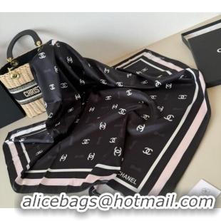 Famous Brand Chanel Bow Silk Square Scarf 90x90cm AAA777 Black 2025