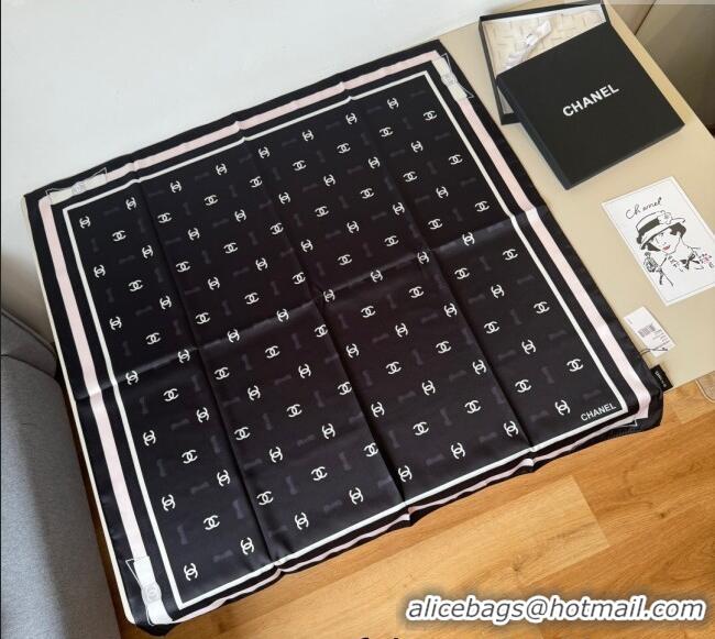 Famous Brand Chanel Bow Silk Square Scarf 90x90cm AAA777 Black 2025
