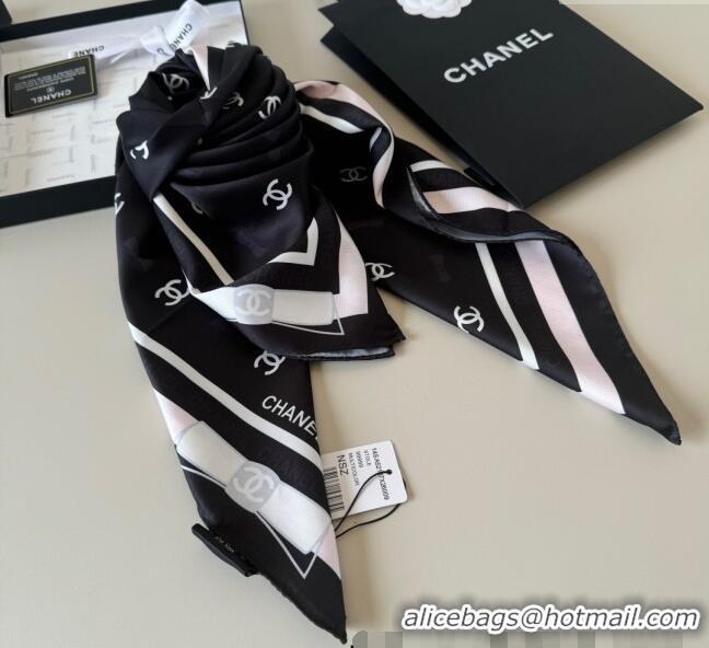 Famous Brand Chanel Bow Silk Square Scarf 90x90cm AAA777 Black 2025