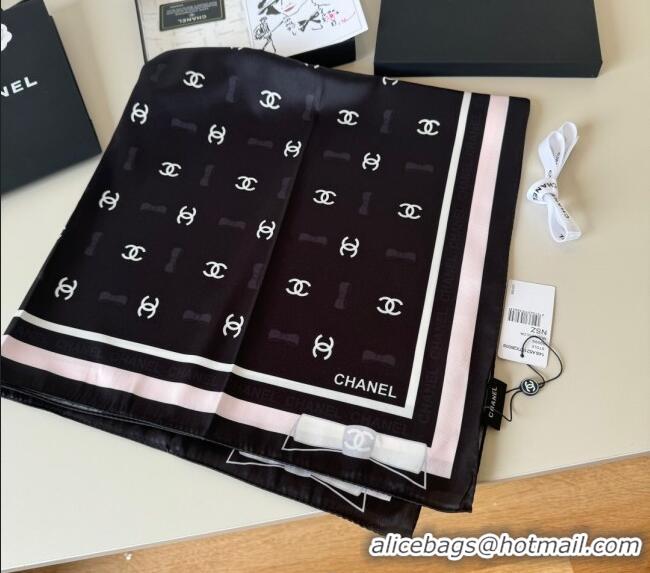 Famous Brand Chanel Bow Silk Square Scarf 90x90cm AAA777 Black 2025