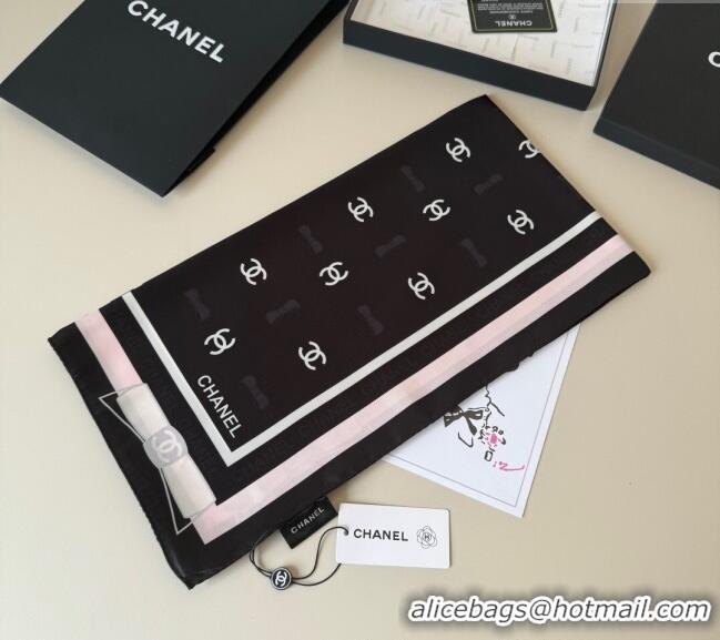 Famous Brand Chanel Bow Silk Square Scarf 90x90cm AAA777 Black 2025
