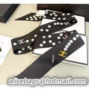Top Grade Chanel Beaded Silk Slim Bandeau Scarf 6x120cm AAA912 Black 2025