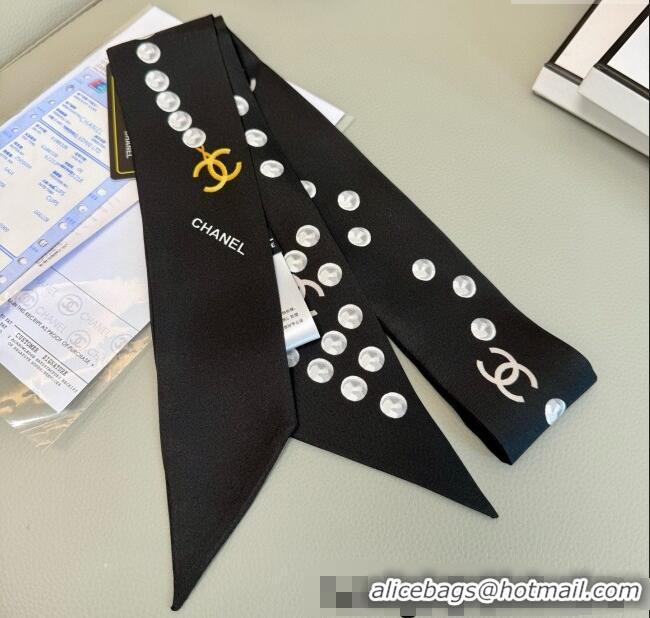 Top Grade Chanel Beaded Silk Slim Bandeau Scarf 6x120cm AAA912 Black 2025