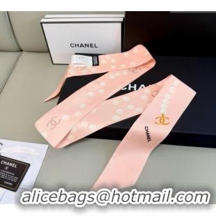 Top Design Chanel Beaded Silk Slim Bandeau Scarf 6x120cm AAA912 Light Pink 2025
