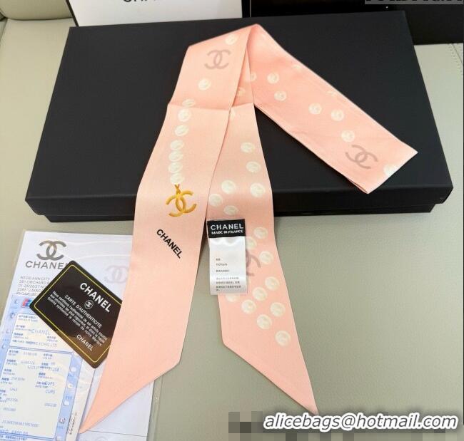 Top Design Chanel Beaded Silk Slim Bandeau Scarf 6x120cm AAA912 Light Pink 2025