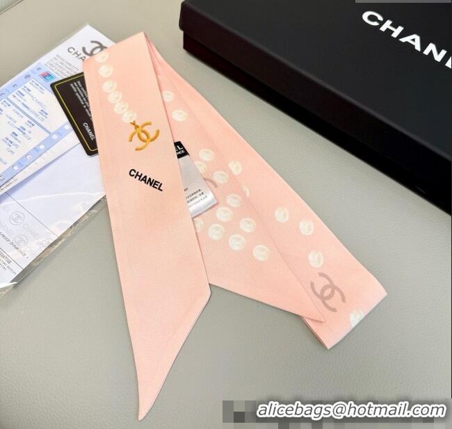Top Design Chanel Beaded Silk Slim Bandeau Scarf 6x120cm AAA912 Light Pink 2025