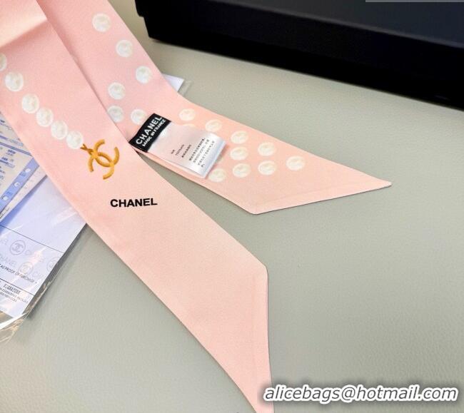 Top Design Chanel Beaded Silk Slim Bandeau Scarf 6x120cm AAA912 Light Pink 2025