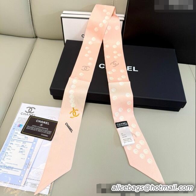 Top Design Chanel Beaded Silk Slim Bandeau Scarf 6x120cm AAA912 Light Pink 2025