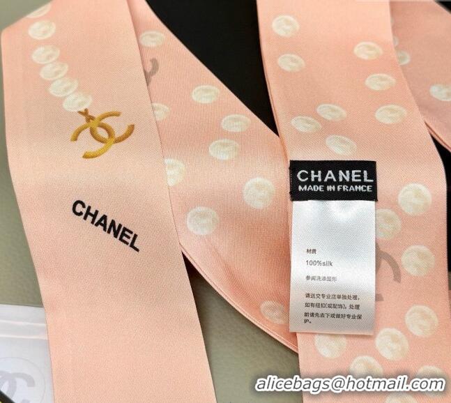 Top Design Chanel Beaded Silk Slim Bandeau Scarf 6x120cm AAA912 Light Pink 2025