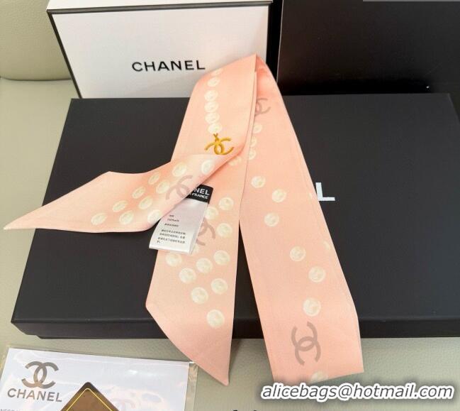 Top Design Chanel Beaded Silk Slim Bandeau Scarf 6x120cm AAA912 Light Pink 2025