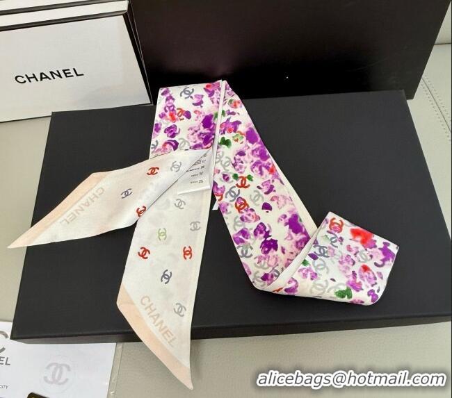 Low Price Chanel Flower Silk Slim Bandeau Scarf 6x120cm AAA827 Purple 2025