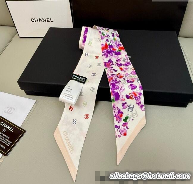 Low Price Chanel Flower Silk Slim Bandeau Scarf 6x120cm AAA827 Purple 2025