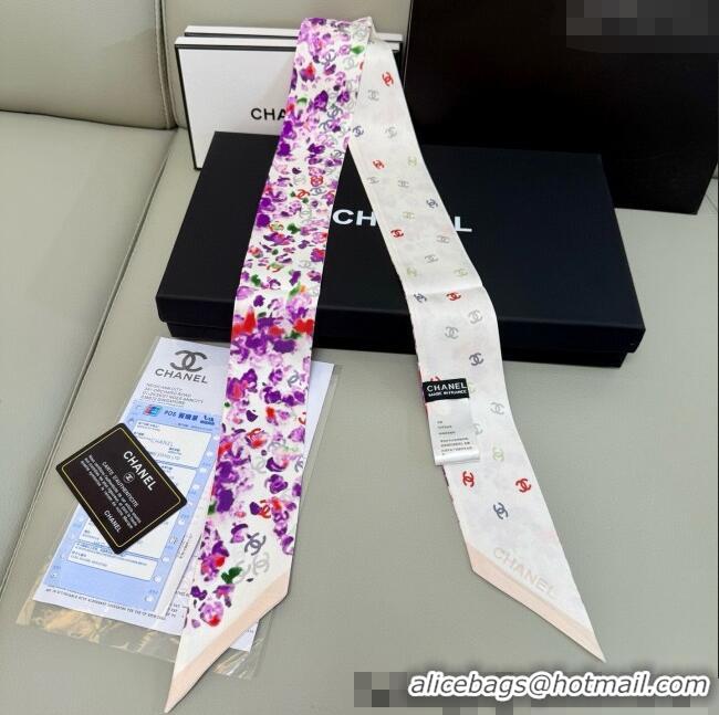 Low Price Chanel Flower Silk Slim Bandeau Scarf 6x120cm AAA827 Purple 2025