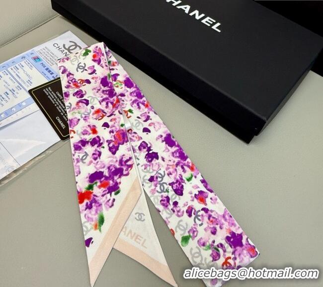 Low Price Chanel Flower Silk Slim Bandeau Scarf 6x120cm AAA827 Purple 2025