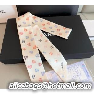 Market Sells Chanel CC Heart Silk Slim Bandeau Scarf 6x120cm 0513 Ivory White 2025
