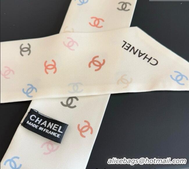 Market Sells Chanel CC Heart Silk Slim Bandeau Scarf 6x120cm 0513 Ivory White 2025