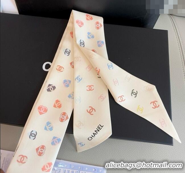 Market Sells Chanel CC Heart Silk Slim Bandeau Scarf 6x120cm 0513 Ivory White 2025