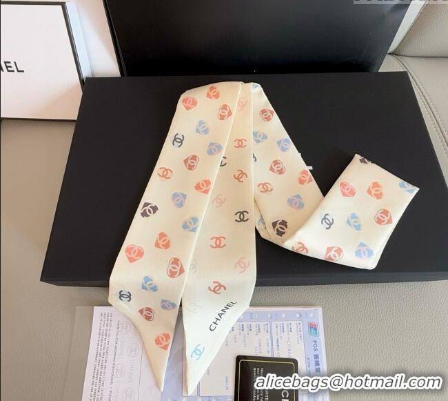 Market Sells Chanel CC Heart Silk Slim Bandeau Scarf 6x120cm 0513 Ivory White 2025