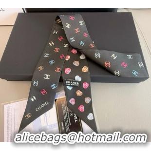Traditional Specials Chanel CC Heart Silk Slim Bandeau Scarf 6x120cm 0513 Black 2025
