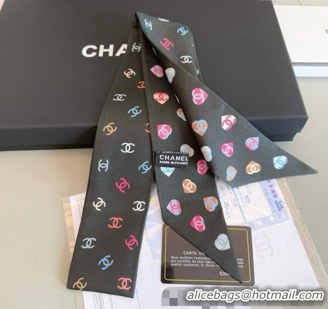 Traditional Specials Chanel CC Heart Silk Slim Bandeau Scarf 6x120cm 0513 Black 2025